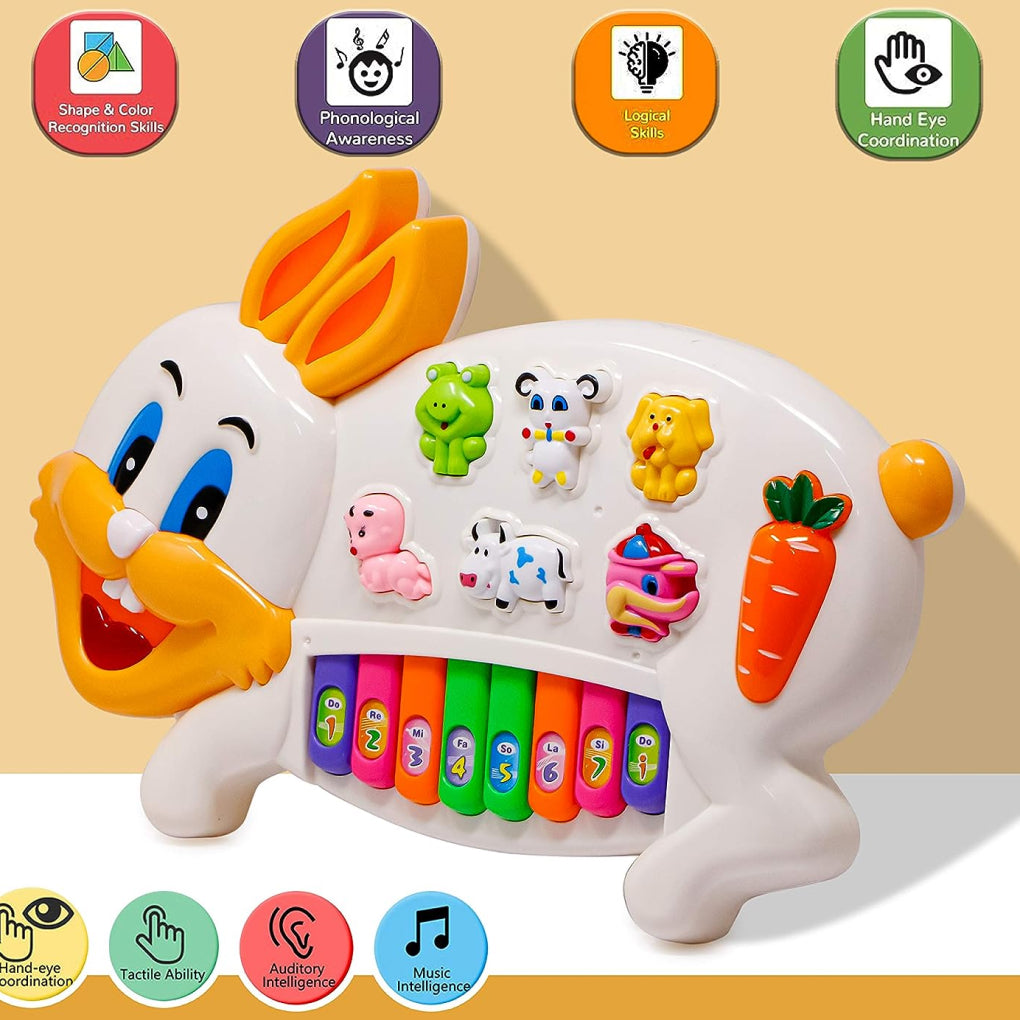 Musical Piano for Kids with Flashing Lights - Rabbit Piano Toys with 3 Modes Animal Sounds, Musical Toys for 3+ Years Old Kids, Early Development Musical Toy