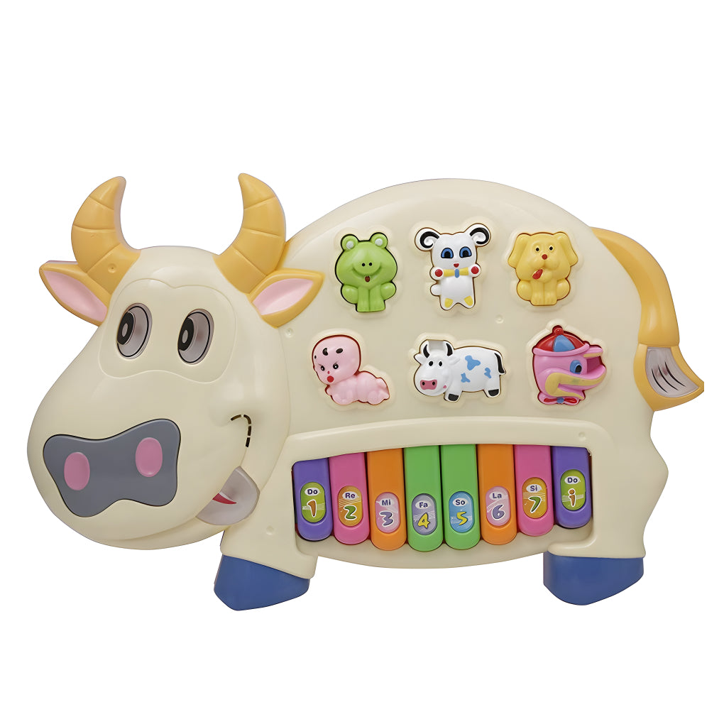 Musical Piano for Kids with Flashing Lights - Cow Piano Toys with 3 Modes Animal Sounds, Musical Toys for 3+ Years Old Kids, Early Development Musical Toy