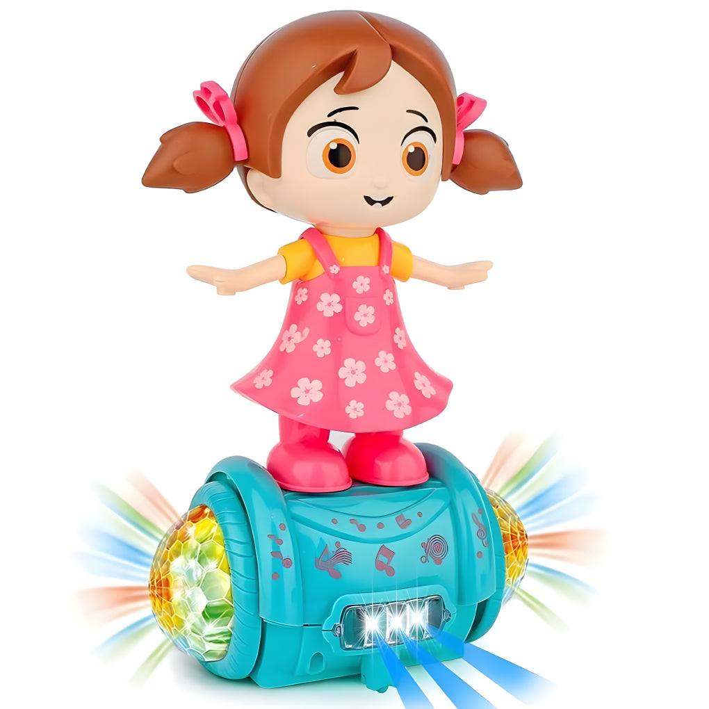 360 Degree Rotating Musical Dancing Girl Doll for Baby & Toddler, 5D Flashing Lights and Bump-n-Go Doll Toy, Activity Play Center Toy Girls