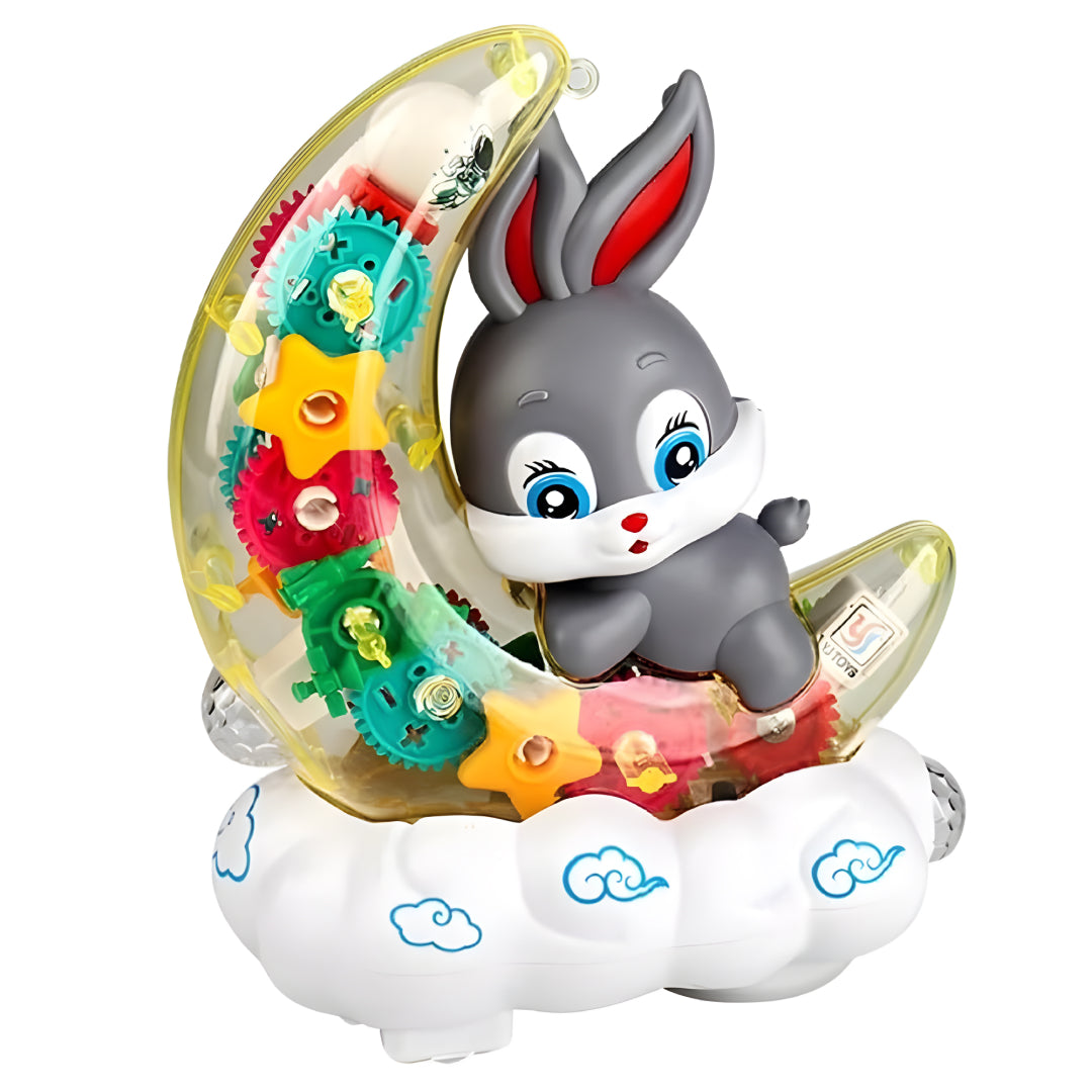 360 Degree Rotating Transparent Gear Moon Rabbit Toy - Concept Moon Rabbit with 3D Flashing LED Lights and Music, Durable Flashing Moon Rabbit Toy for Kids