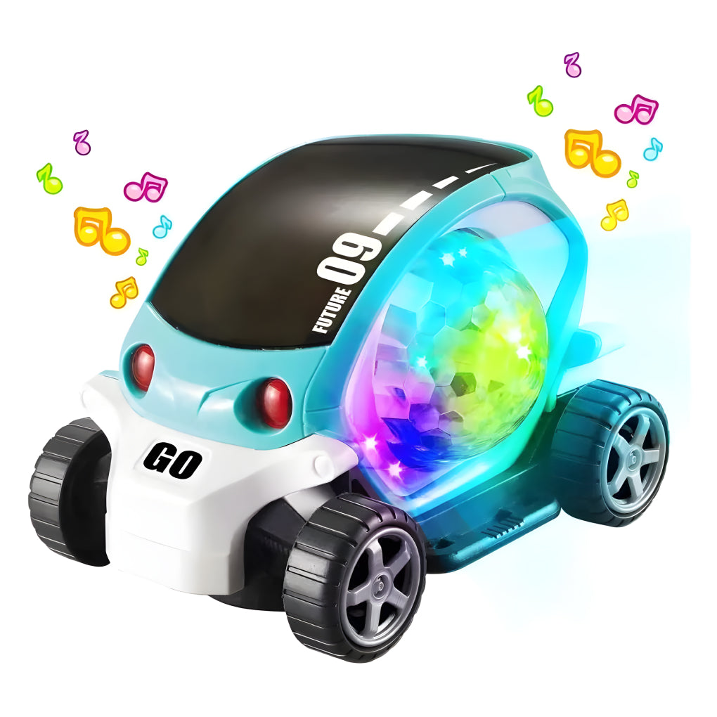 09 Future Stunt Car Toy with Music & 4D Vibrant Light Effects,360° Rotating Bump & Go Action Car Toy for Kids