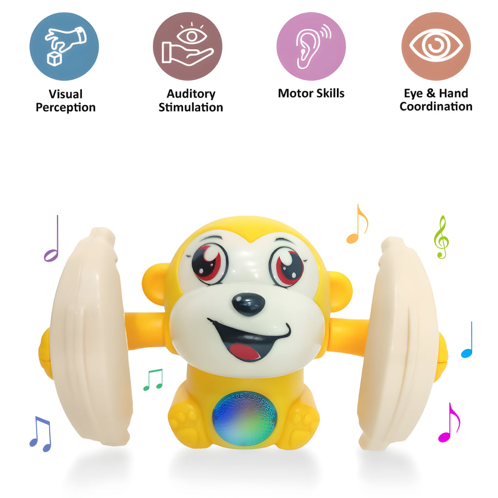 Monkey Musical Toy for Kids Baby Spinning Rolling Doll Tumble Toy with Voice Control Musical Light and Sound Effects with Sensor Toy for Kids
