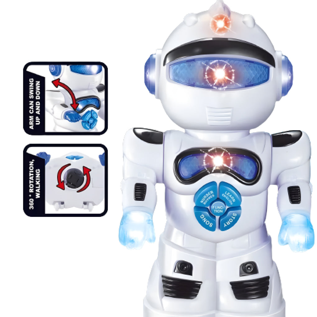 Learning Naughty Dancing Robot Toy for Kids, with Vehicle, Lights & 3D Flashing Music | Intelligent Educational Machine | Battery Operated 360 Degree Smart Robo for Up to 3-4 Years