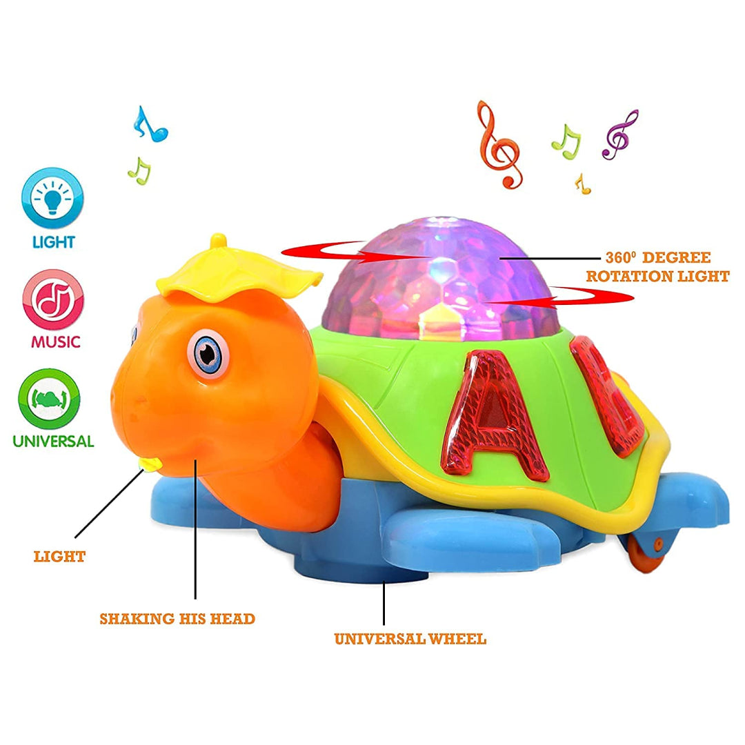 Musical Toy for Kids Turtle Bump and Go Dancing Toy Animal Figure with 3D Flashing Light & Sound Tortoise Toy for Babies in Multicolor