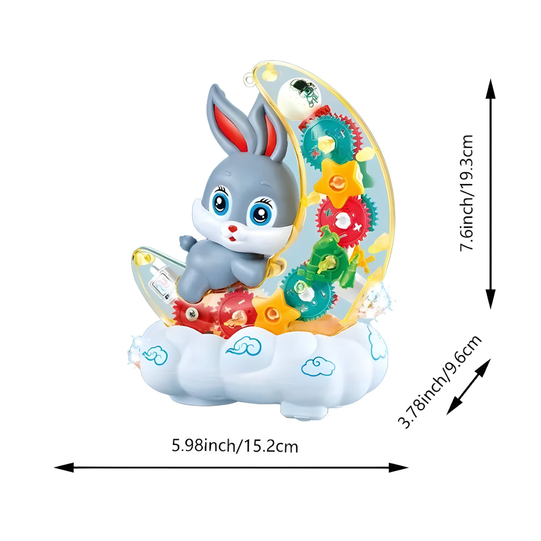 360 Degree Rotating Transparent Gear Moon Rabbit Toy - Concept Moon Rabbit with 3D Flashing LED Lights and Music, Durable Flashing Moon Rabbit Toy for Kids