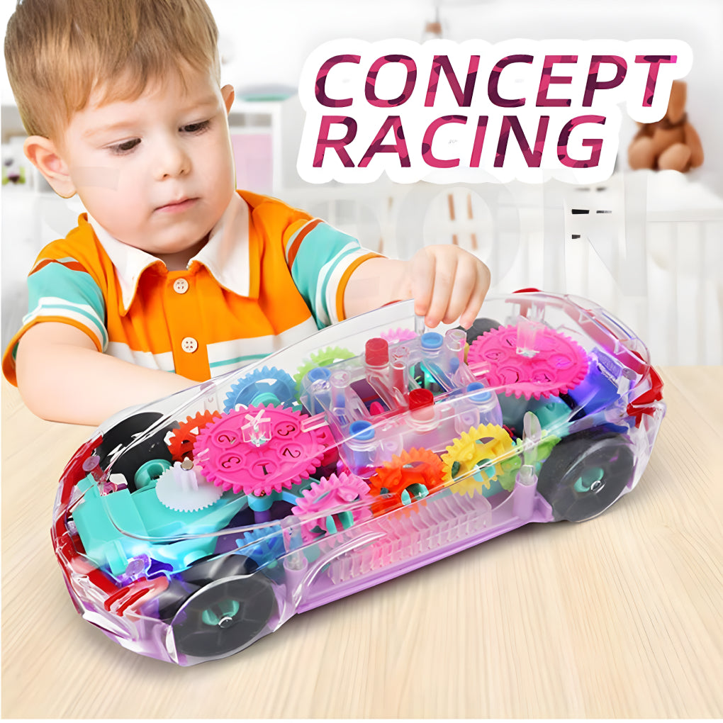 Transparent Concept Racing 3D Car with 360 Degree Rotation, Lights and Musical Sounds Effect, Bump N' Go Action Car Toy for Kids, Girls & Boys