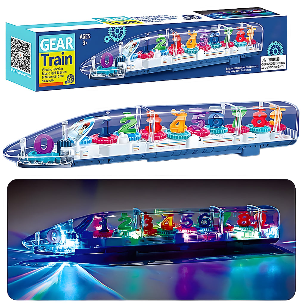 360° Rotation Transparent Gear Bullet Train for Kids, Colorful 3D Light and Musical Sound with Numeric Digit 1 to 9 Train Toy for Both Boy & Girls