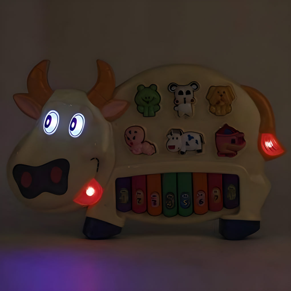 Musical Piano for Kids with Flashing Lights - Cow Piano Toys with 3 Modes Animal Sounds, Musical Toys for 3+ Years Old Kids, Early Development Musical Toy