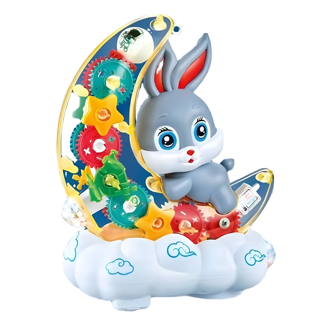 360 Degree Rotating Transparent Gear Moon Rabbit Toy - Concept Moon Rabbit with 3D Flashing LED Lights and Music, Durable Flashing Moon Rabbit Toy for Kids