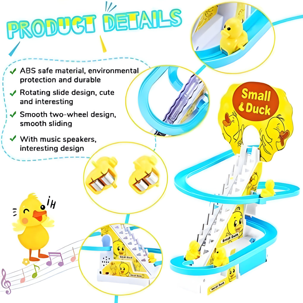 Duck Track Racing Toys for Kids | Little Lovely Duck Slide Climbing Toys for Kids, Small Ducks Stair Escalator Toy with Lights and Music - 3 Duck Included
