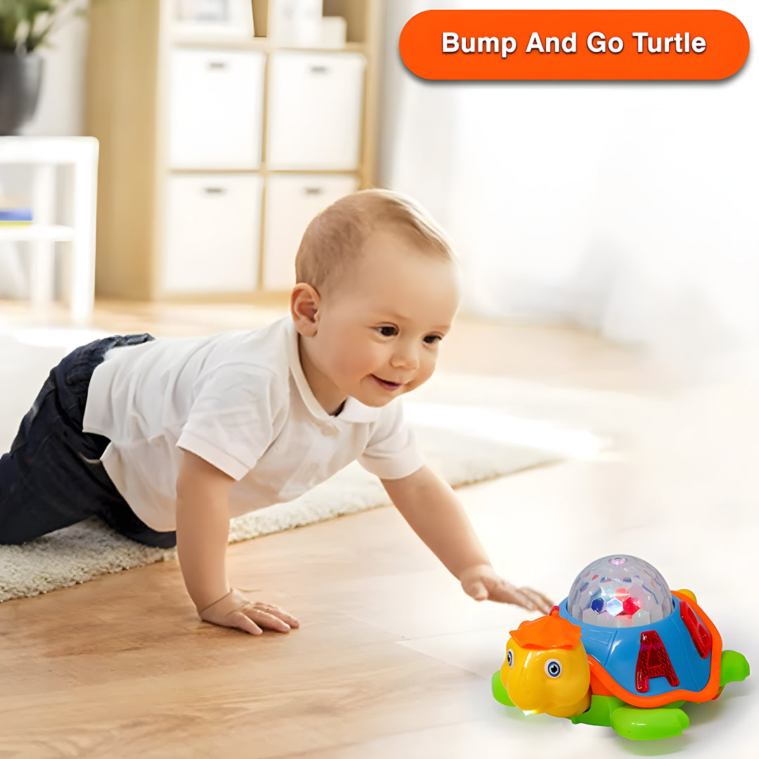 Musical Toy for Kids Turtle Bump and Go Dancing Toy Animal Figure with 3D Flashing Light & Sound Tortoise Toy for Babies in Multicolor