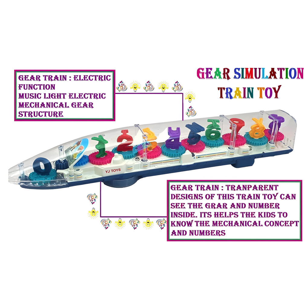 360° Rotation Transparent Gear Bullet Train for Kids, Colorful 3D Light and Musical Sound with Numeric Digit 1 to 9 Train Toy for Both Boy & Girls