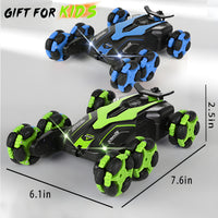 Remote Control Stunt Car Sport Racing Vehicle with LED Light, Battery and Drift 360° Double Sided Rotation Twisting Tires Laser Spinning Car
