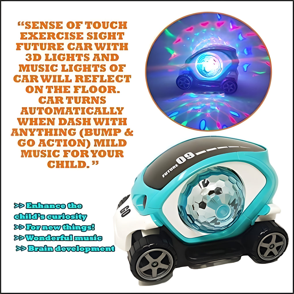 09 Future Stunt Car Toy with Music & 4D Vibrant Light Effects,360° Rotating Bump & Go Action Car Toy for Kids