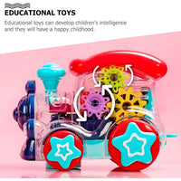 Musical Toy Battery Operated Transparent Gear Train Engine Toy for Kids with LED Lights and Sound, Bump & Go Action Toy for Boys Girls
