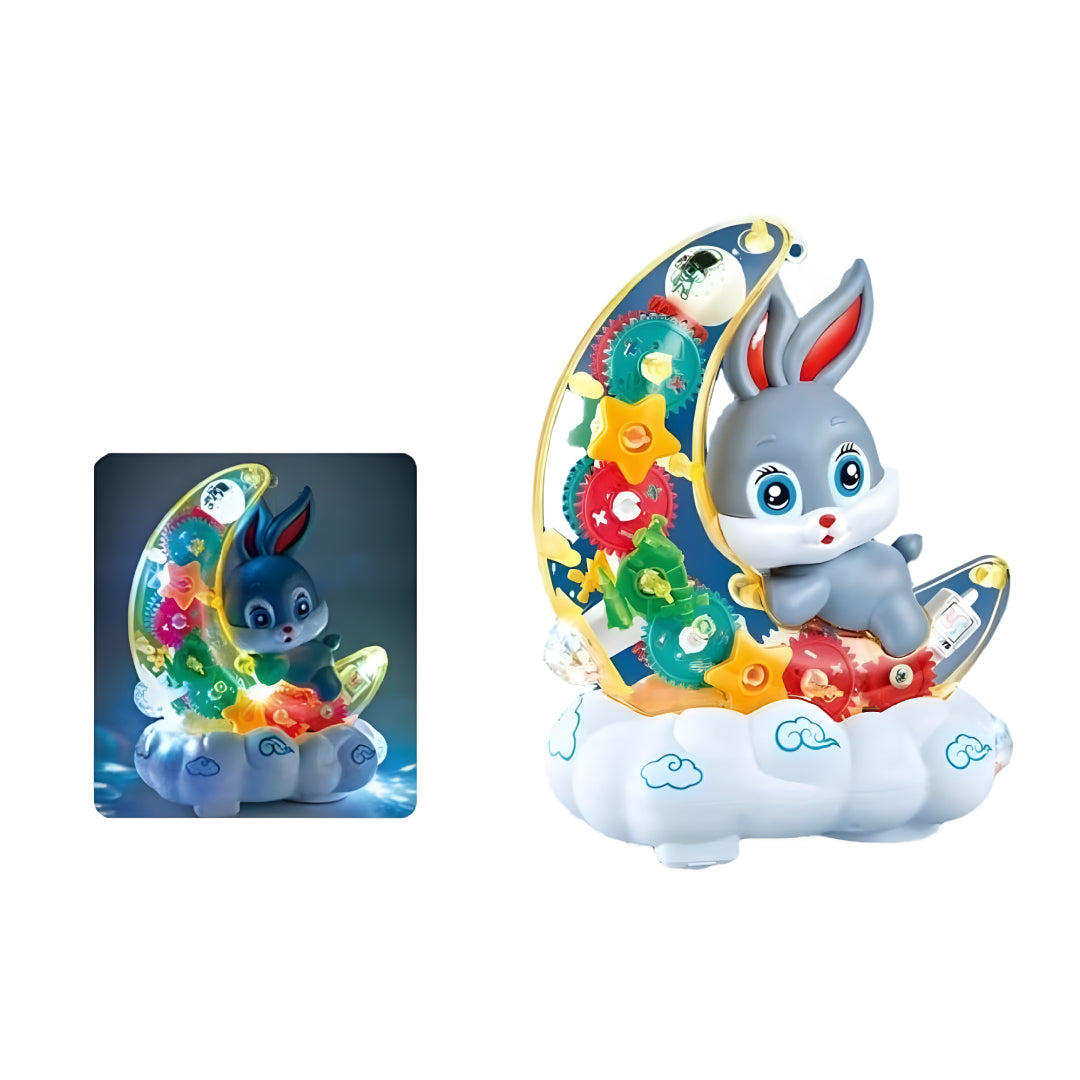 360 Degree Rotating Transparent Gear Moon Rabbit Toy - Concept Moon Rabbit with 3D Flashing LED Lights and Music, Durable Flashing Moon Rabbit Toy for Kids