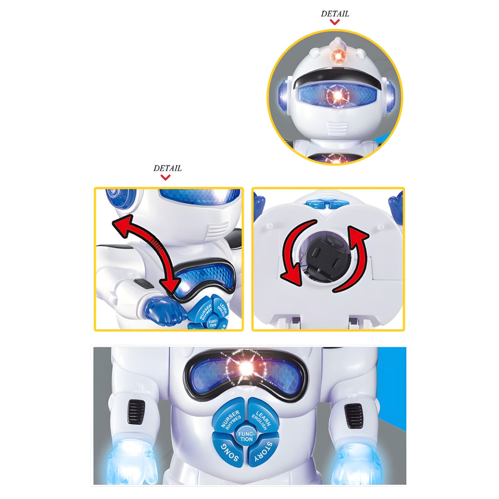 Learning Naughty Dancing Robot Toy for Kids, with Vehicle, Lights & 3D Flashing Music | Intelligent Educational Machine | Battery Operated 360 Degree Smart Robo for Up to 3-4 Years