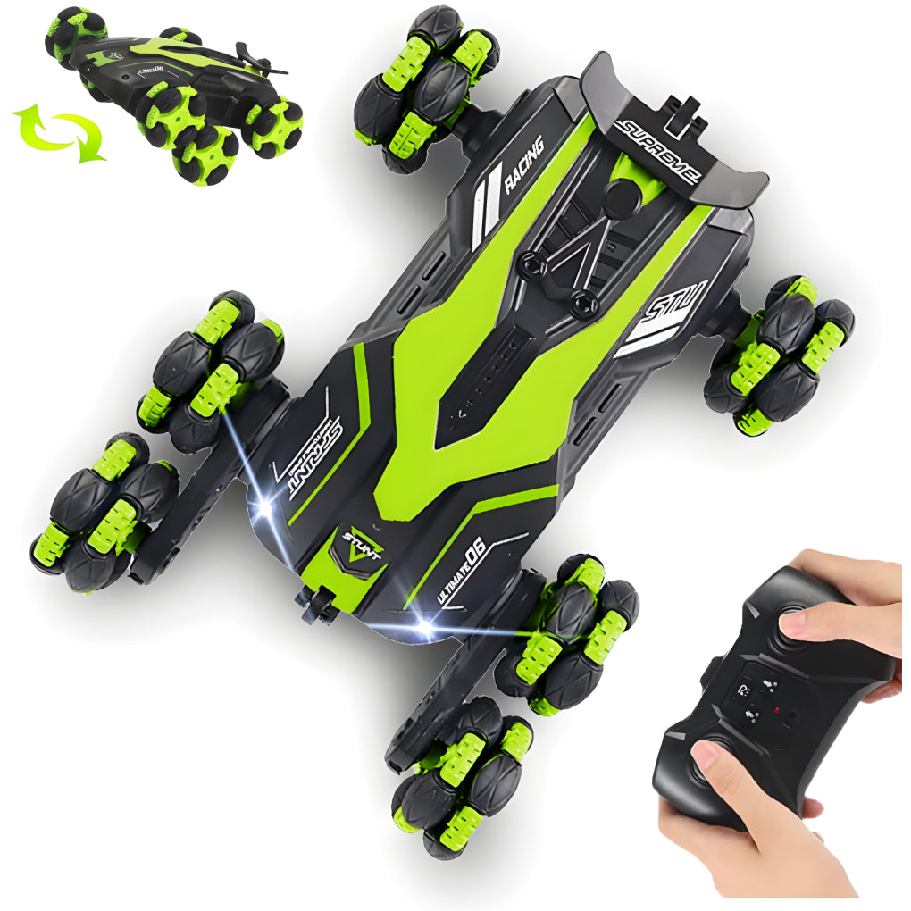 Remote Control Stunt Car Sport Racing Vehicle with LED Light, Battery and Drift 360° Double Sided Rotation Twisting Tires Laser Spinning Car