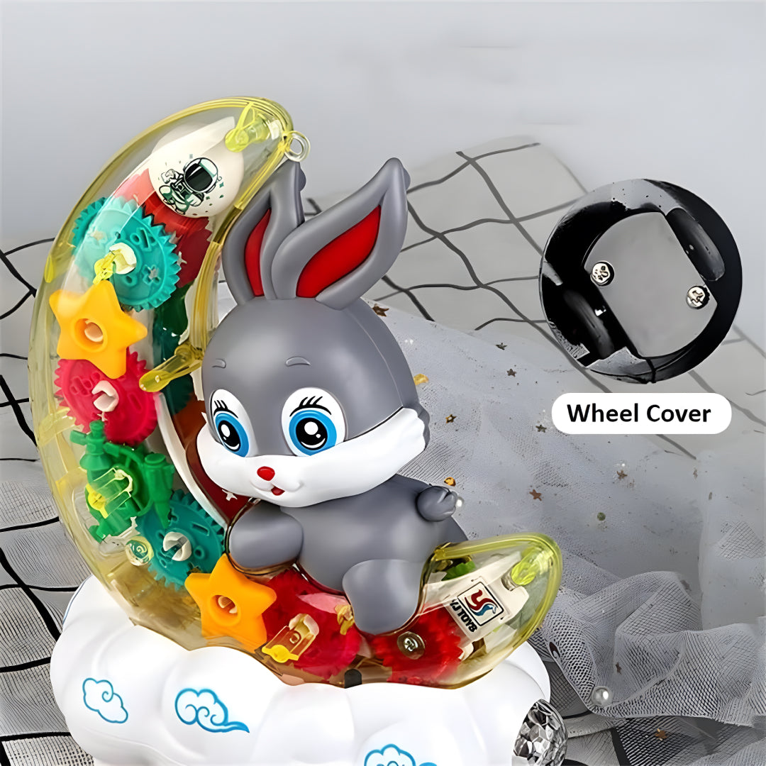 360 Degree Rotating Transparent Gear Moon Rabbit Toy - Concept Moon Rabbit with 3D Flashing LED Lights and Music, Durable Flashing Moon Rabbit Toy for Kids