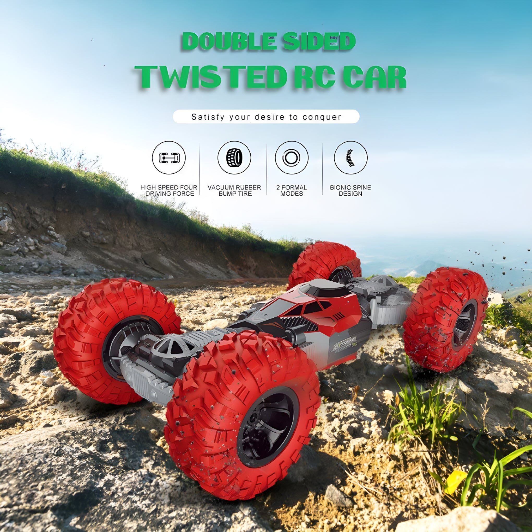 Double Sided Stunt Racing 4 Wheel Drive Off Road Rock Crawler Remote Control RC Car with 2.4 GHz for Kids, Boys & Adults