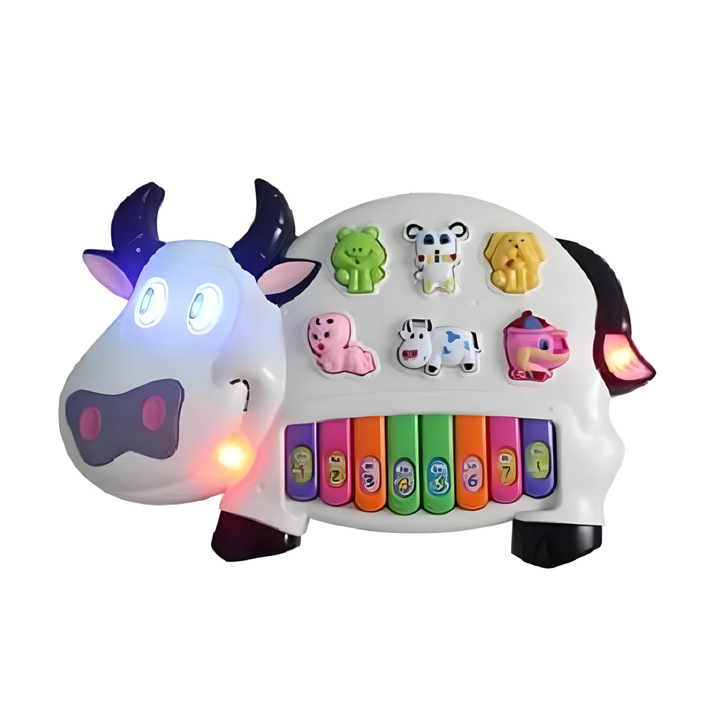 Musical Piano for Kids with Flashing Lights - Cow Piano Toys with 3 Modes Animal Sounds, Musical Toys for 3+ Years Old Kids, Early Development Musical Toy