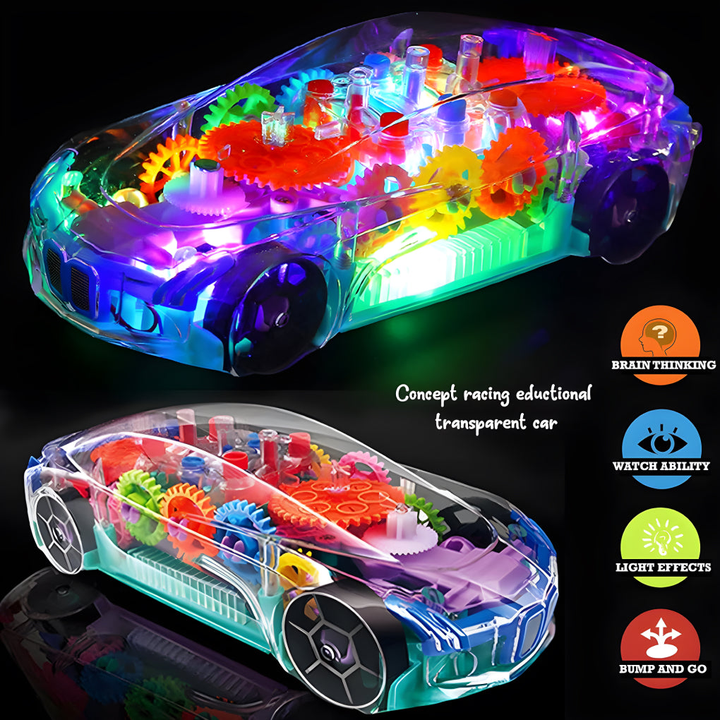 Transparent Concept Racing 3D Car with 360 Degree Rotation, Lights and Musical Sounds Effect, Bump N' Go Action Car Toy for Kids, Girls & Boys