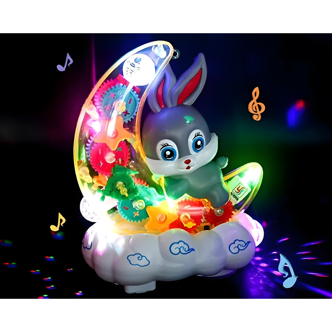 360 Degree Rotating Transparent Gear Moon Rabbit Toy - Concept Moon Rabbit with 3D Flashing LED Lights and Music, Durable Flashing Moon Rabbit Toy for Kids