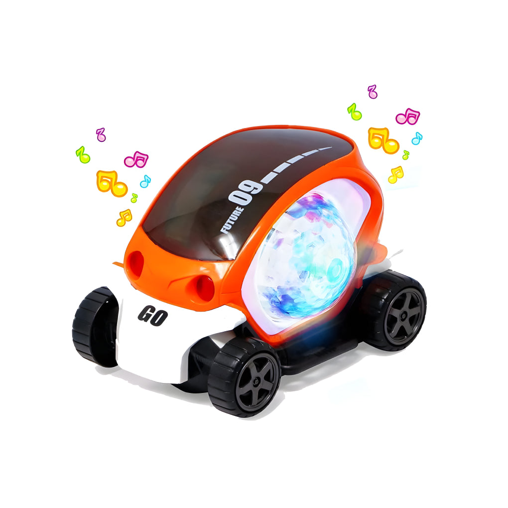 09 Future Stunt Car Toy with Music & 4D Vibrant Light Effects,360° Rotating Bump & Go Action Car Toy for Kids