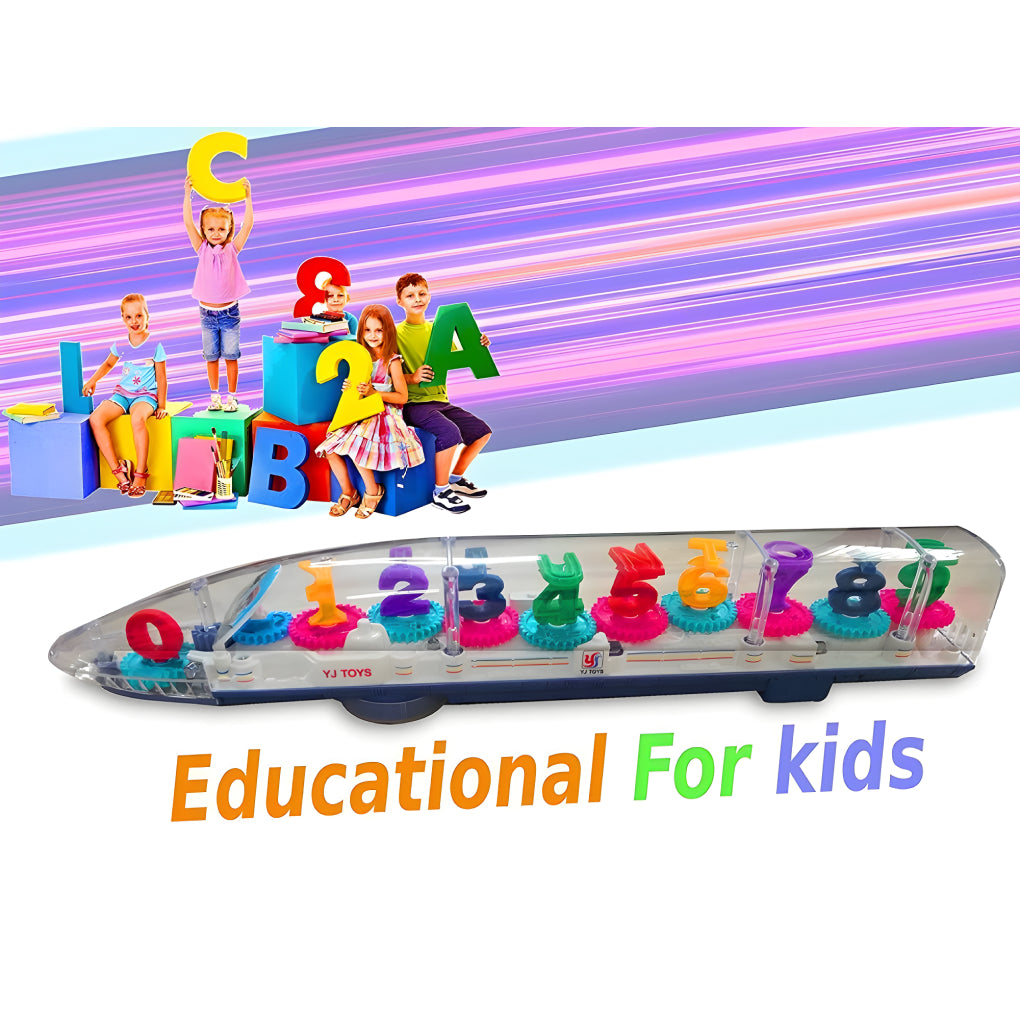 360° Rotation Transparent Gear Bullet Train for Kids, Colorful 3D Light and Musical Sound with Numeric Digit 1 to 9 Train Toy for Both Boy & Girls