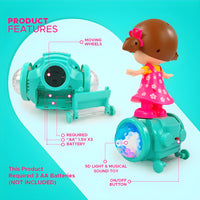 360 Degree Rotating Musical Dancing Girl Doll for Baby & Toddler, 5D Flashing Lights and Bump-n-Go Doll Toy, Activity Play Center Toy Girls
