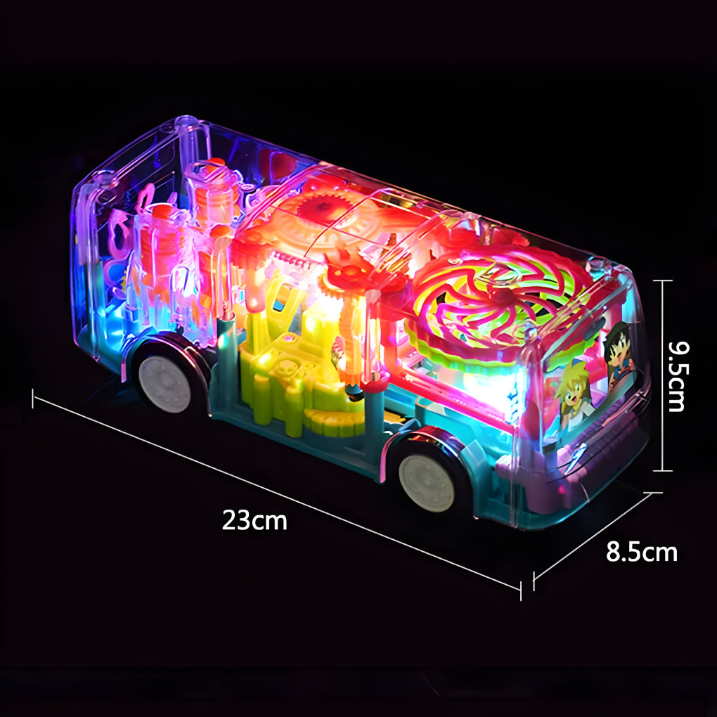Musical Bus Transparent Concept 3D Light Bus Toy with 360 Degree Rotation, Bump & Go Gear Transparent Bus Toy with Light & Sound Effects Toys for Kids, Boys & Girls