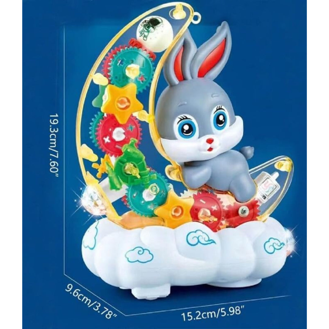 360 Degree Rotating Transparent Gear Moon Rabbit Toy - Concept Moon Rabbit with 3D Flashing LED Lights and Music, Durable Flashing Moon Rabbit Toy for Kids