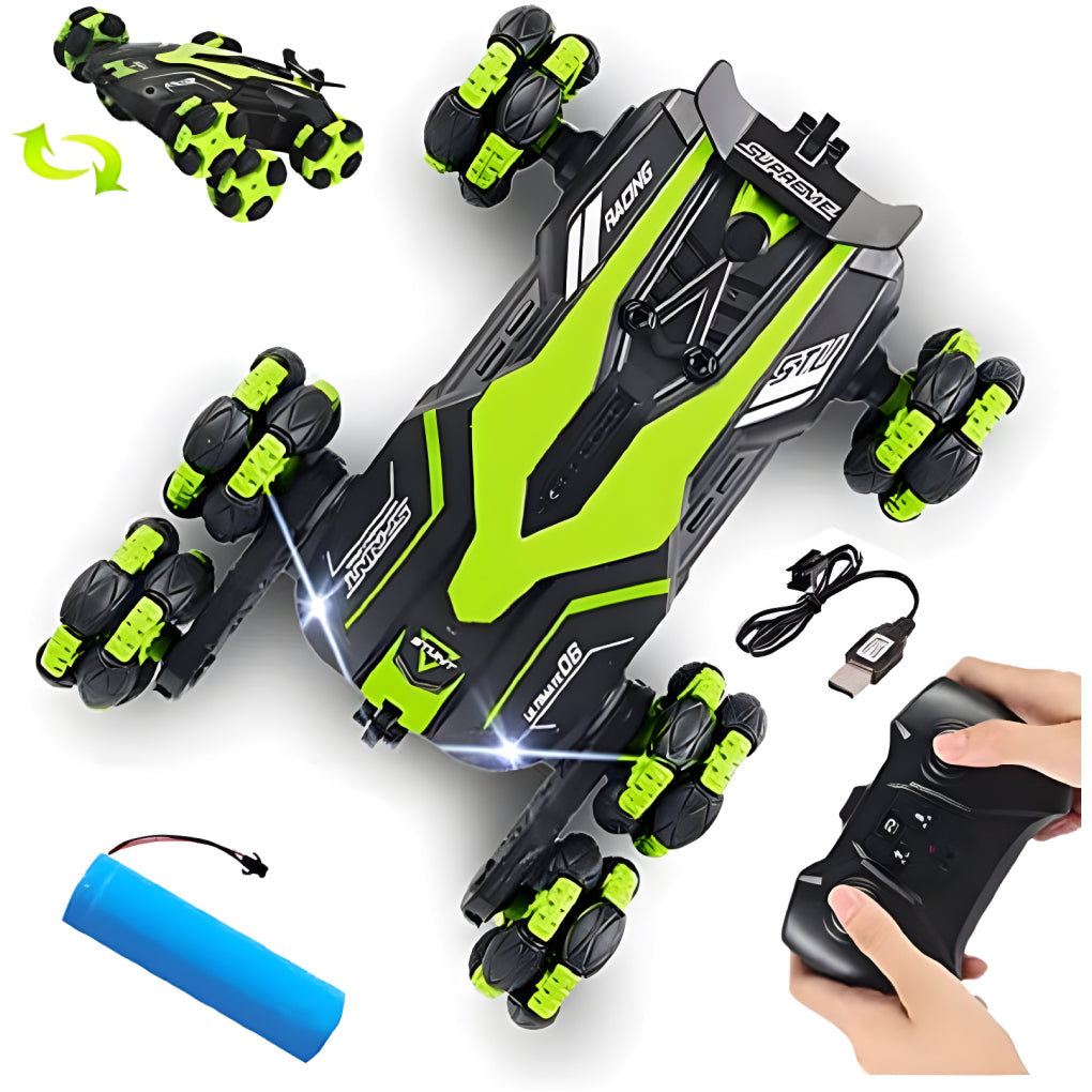 Remote Control Stunt Car Sport Racing Vehicle with LED Light, Battery and Drift 360° Double Sided Rotation Twisting Tires Laser Spinning Car