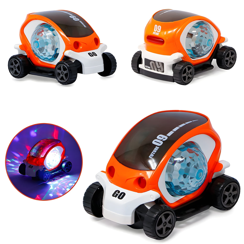 09 Future Stunt Car Toy with Music & 4D Vibrant Light Effects,360° Rotating Bump & Go Action Car Toy for Kids