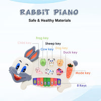 Musical Piano for Kids with Flashing Lights - Rabbit Piano Toys with 3 Modes Animal Sounds, Musical Toys for 3+ Years Old Kids, Early Development Musical Toy
