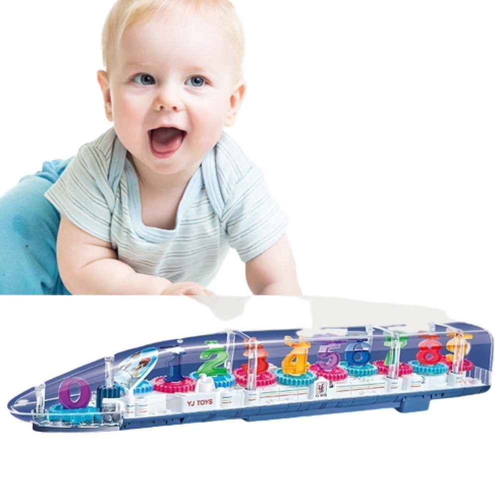 360° Rotation Transparent Gear Bullet Train for Kids, Colorful 3D Light and Musical Sound with Numeric Digit 1 to 9 Train Toy for Both Boy & Girls