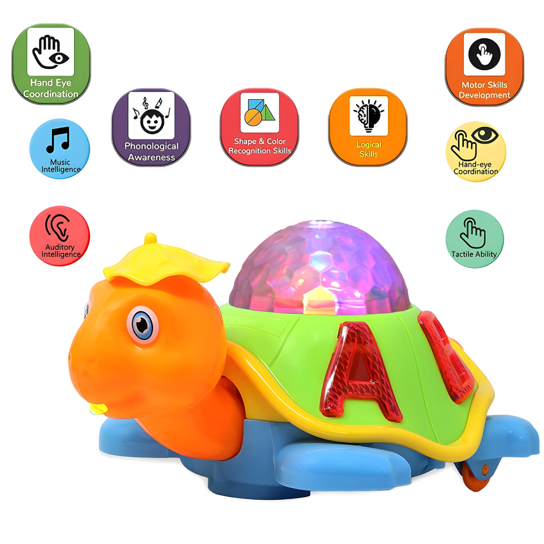 Musical Toy for Kids Turtle Bump and Go Dancing Toy Animal Figure with 3D Flashing Light & Sound Tortoise Toy for Babies in Multicolor