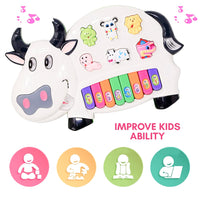 Musical Piano for Kids with Flashing Lights - Cow Piano Toys with 3 Modes Animal Sounds, Musical Toys for 3+ Years Old Kids, Early Development Musical Toy
