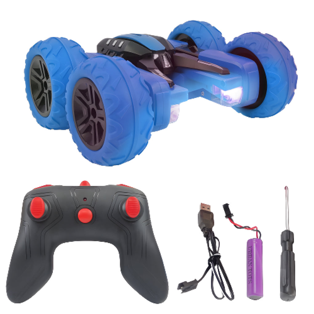 360° Car Double Sided Rotating RC Stunt Car, Remote Control Car Toy with in-Built Rechargeable Battery, USB Cable, Screw Driver & Light for Kids