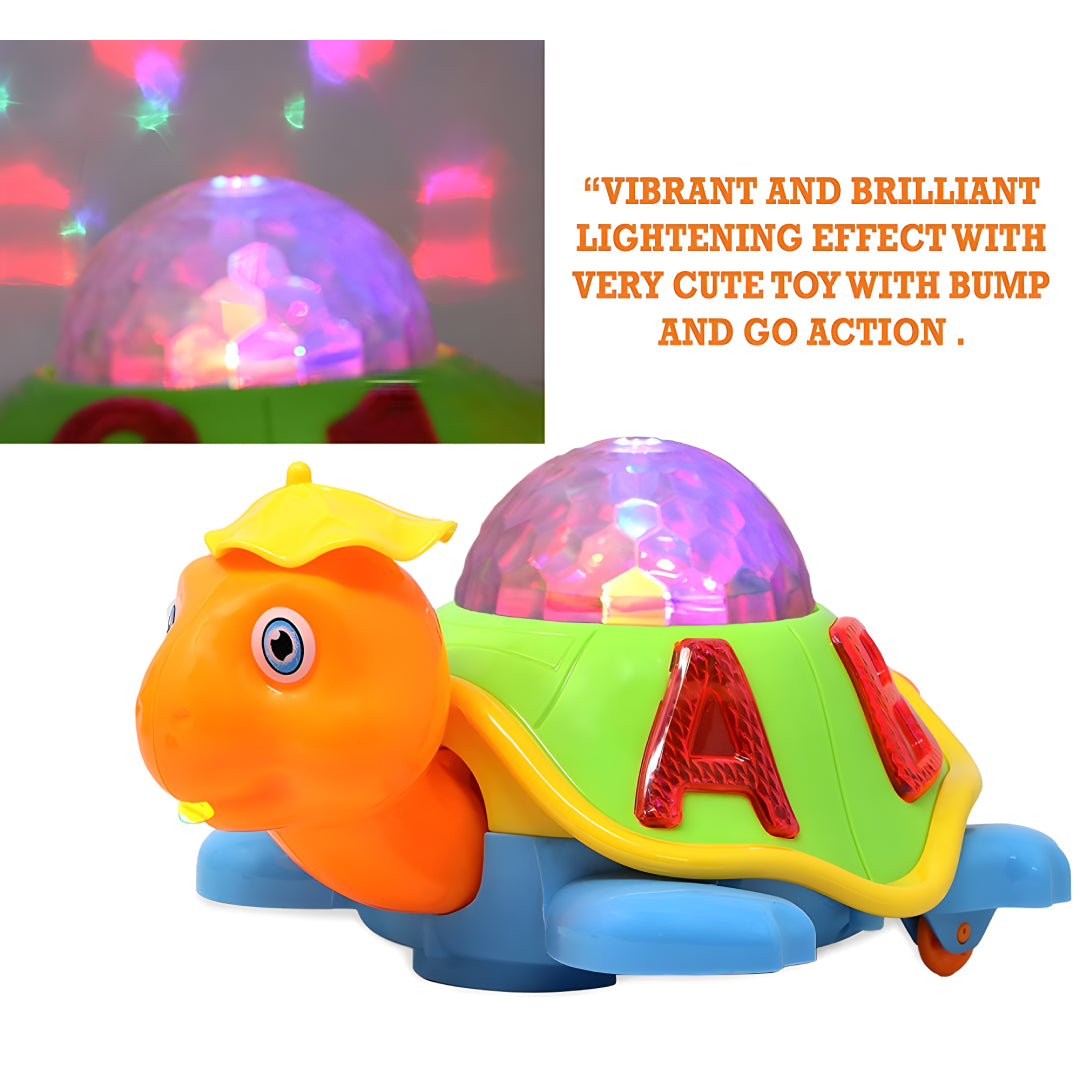 Musical Toy for Kids Turtle Bump and Go Dancing Toy Animal Figure with 3D Flashing Light & Sound Tortoise Toy for Babies in Multicolor