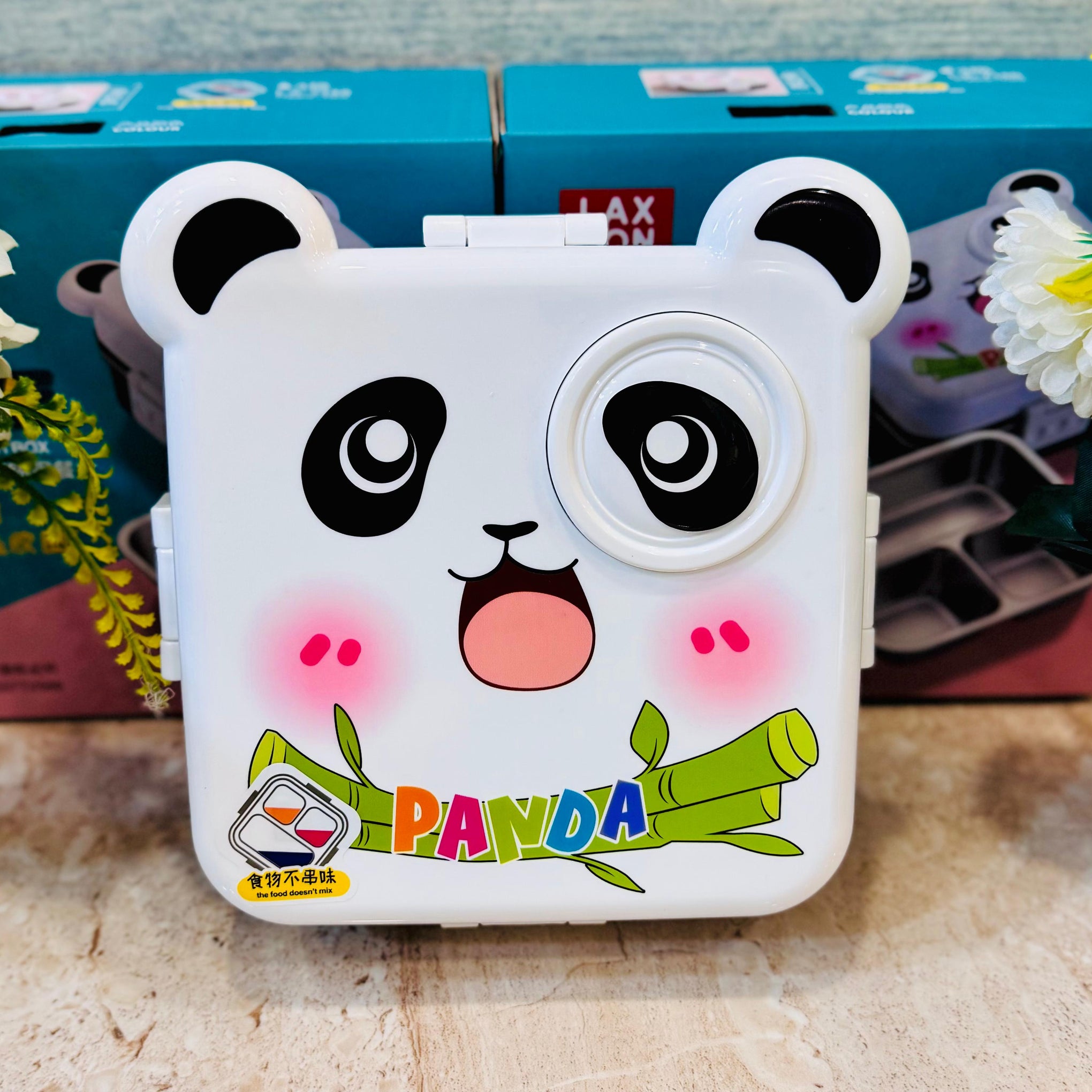 Panda Insulated Steel Lunch Box - 3 Grids, 1120ml + 70ml with Steel Spoon & Small Container